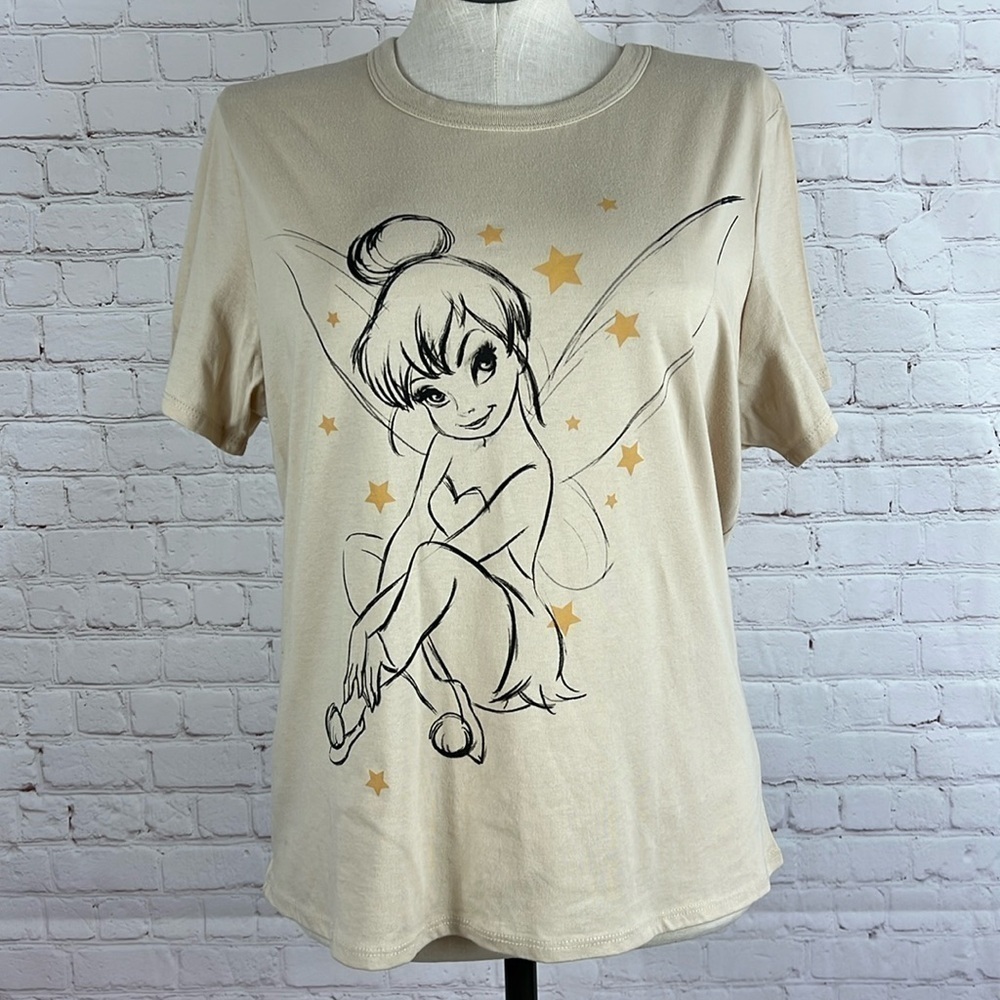 Disney Tinkerbell Crew Neck Graphic Short Sleeve Tee Tan Women’s XXL
